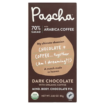 Organic Dark Chocolate Bar, Arabica Coffee, 70% Cacao, 2.82 oz (80 g)