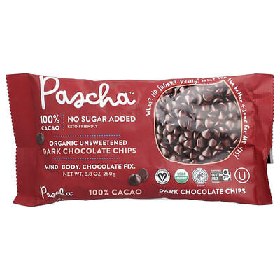 Organic Dark Chocolate Chips, Unsweetened, 100% Cacao, 8.8 oz (250 g)