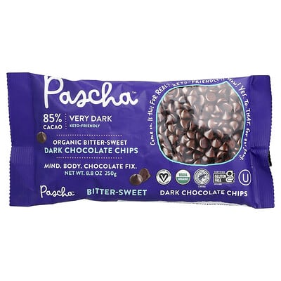 Organic Dark Chocolate Chips, Bitter-Sweet, 85% Cacao, 8.8 oz (250 g)