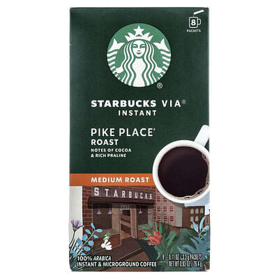 VIA® Instant Coffee, Pike Place® Roast, Medium Roast, 8 Packets, 0.11 oz (3.3 g) Each