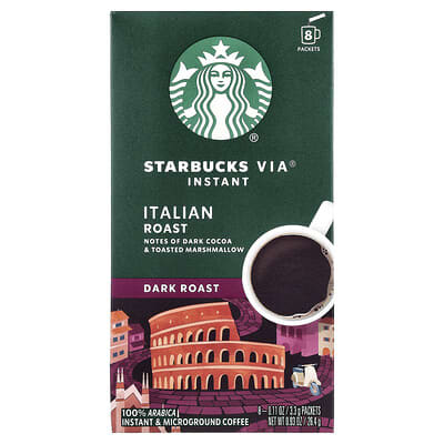 VIA® Instant Italian Roast Coffee, Microground, Dark Roast, 8 Packets, 0.11 oz (3.3 g) Each