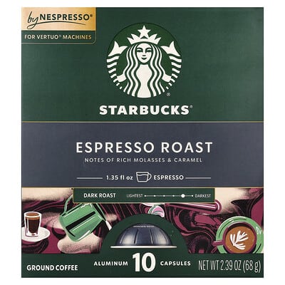 Nespresso®, Espresso Roast, Ground, Dark Roast, 10 Aluminum Capsules