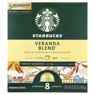 Nespresso®, Veranda Blend®, Ground, Blonde Roast, 8 Aluminum Capsules, 3.52 oz (100 g)