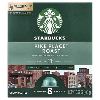 Nespresso®, Pike Place® Roast, молотый, средняя обжарка, 8 алюминиевых капсул