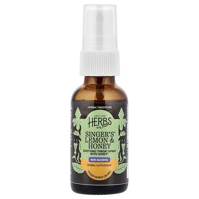 Herbs Etc. Ополаскиватель для рта Singer's®, без спирта, лимон и мед, 30 ml