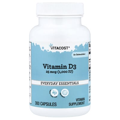 Vitacost Витамин D3, 25 mcg (1,000 IU), 300 капсул