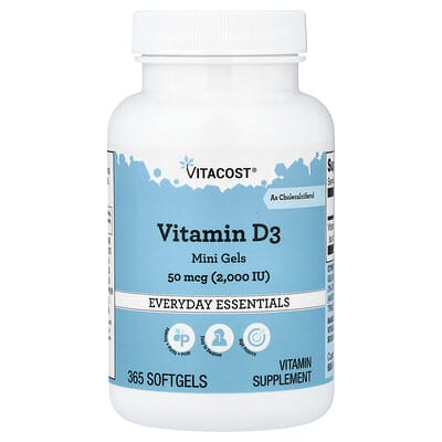 Vitamin D3 Mini Gels, 50 mcg (2,000 IU), 365 Softgels