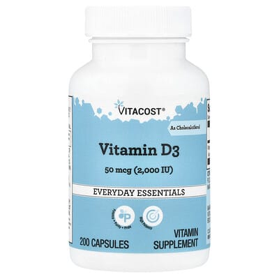 Vitamin D3, 50 mcg (2,000 IU), 200 Capsules
