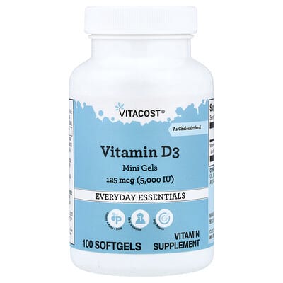 Vitamin D3 Mini Gels, 125 mcg (5,000 IU), 100 Softgels