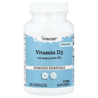 Витамин D3, 100 mcg (4,000 IU), 100 капсул