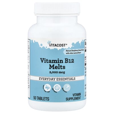 Vitamin B12 Melts, Natural Raspberry-Peach, 2,000 mcg, 50 Tablets