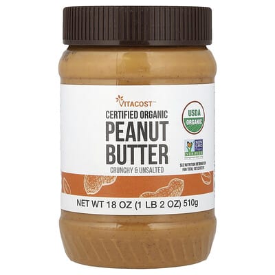 Certified Organic Peanut Butter, Crunchy & Unsalted, 18 oz (510 g)