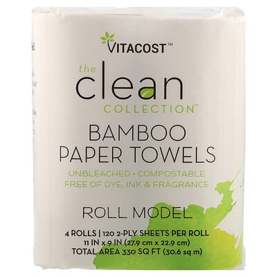 The Clean Collection™, Bamboo Paper Towels, Unbleached, 4 Rolls