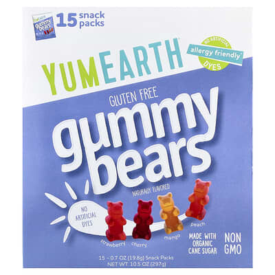 Мармеладные мишки YumEarth, ассорти фруктов, 15 упаковок по 0.7 oz