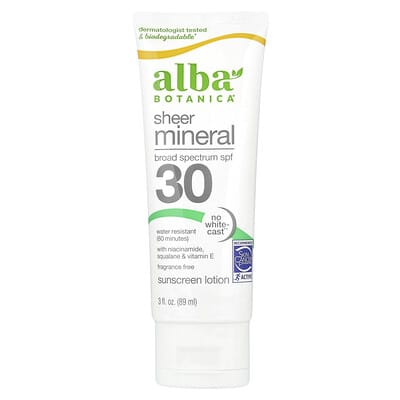Sheer Mineral Sunscreen Lotion, SPF 30, Fragrance Free, 3 fl oz (89 ml)