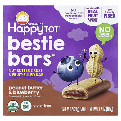 HappyTot®, Bestie Bars™, Peanut Butter & Blueberry, 5 Bars, 0.74 oz (21 g) Each