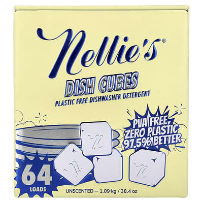 Dish Cubes, Plastic Free Dishwasher Detergent, Unscented, 64 Loads, 38.4 oz (1.09 kg)