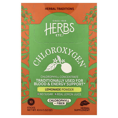 ChlorOxygen хлорофилл + клетчатка в порошке, лимонад, 10 стиков по 4.3 g (0.15 oz)