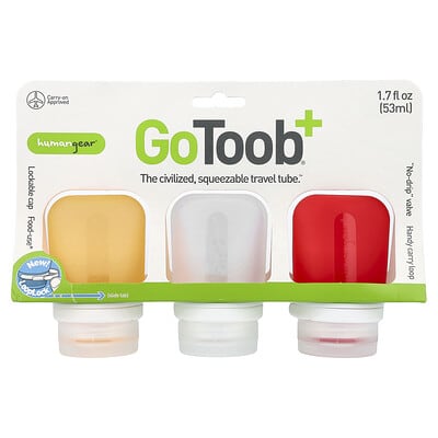 GoToob+®, Travel Tube, Small, Red, Clear & Orange, 3 Pack, 1.7 fl oz (53 ml) Each