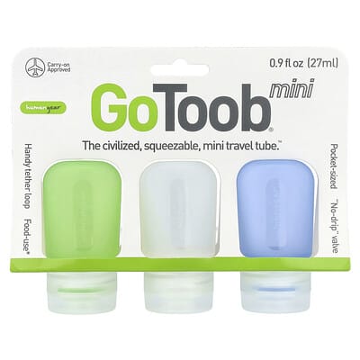 GoToob® Mini, Blue, Clear & Green, 3 Pack, 0.9 fl oz (27 ml) Each