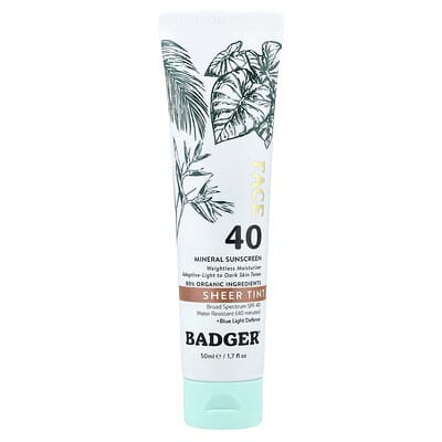 Face, Mineral Sunscreen, SPF 40, Sheer Tint, 1.7 fl oz (50 ml)