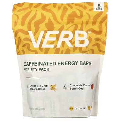 Caffeinated Energy Bars, Variety Pack, 8 Bars, 0.92 oz (26 g) Each