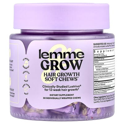 Grow, Hair Growth Soft Chews, Mixed Fruit, 30 Individually Wrapped Chews
