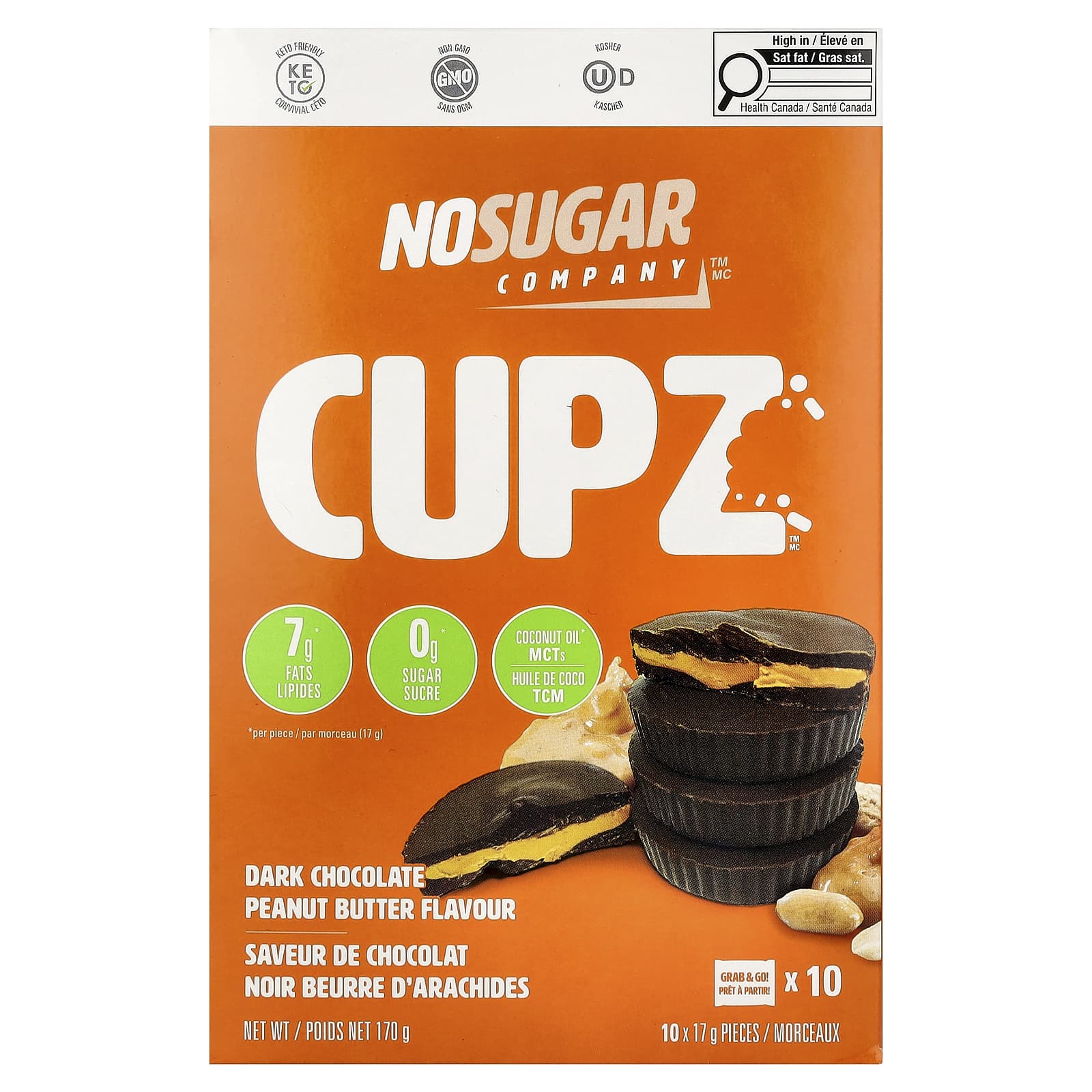 Cupz™, Dark Chocolate Peanut Butter, 10 Packs, 0.6 oz (17 g) Each