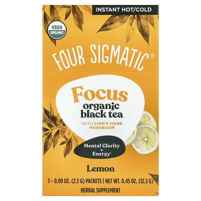 Focus, Organic Black Tea With Lion's Mane Mushroom, Lemon, 5 Packets, 0.09 oz (2.5 g) Each
