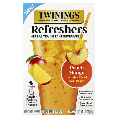 Refreshers, Herbal Tea Instant Beverage, Peach Mango, Caffeine Free, 5 Packets, 0.56 oz (16 g)