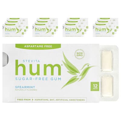 Hum®, Sugar-Free Gum, Spearmint, 12 Packs, 12 Pieces Each