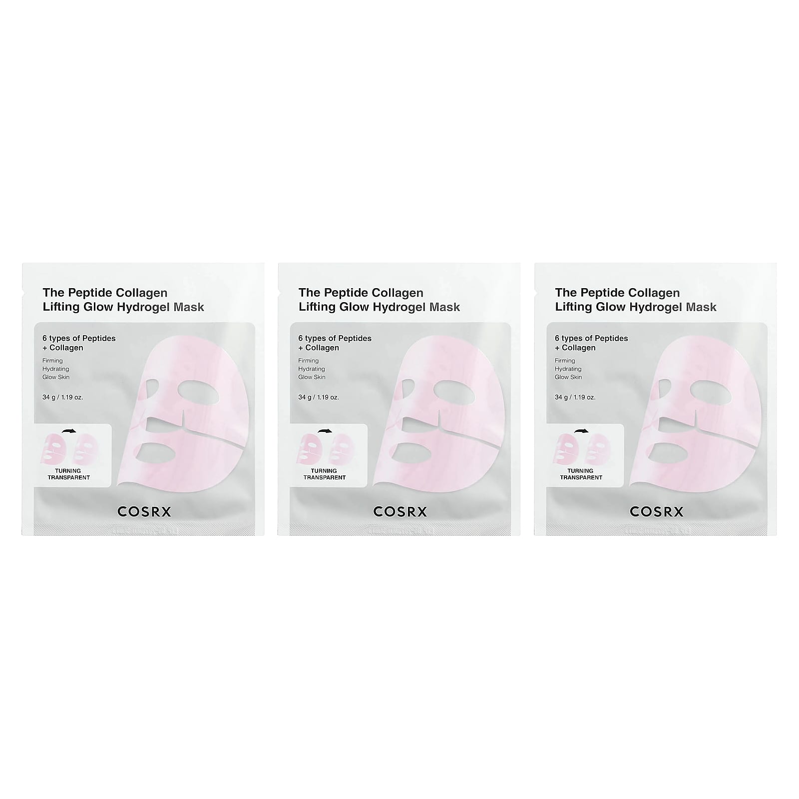 The Peptide Collagen Lifting Glow Hydrogel Beauty Mask, 3 Sheets, 1.19 oz (34 g) Each