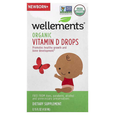 Органические витаминные капли Wellements, Newborn+, 0.15 fl oz (4.5 ml)