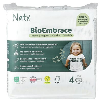 BioEmbrace Diapers, Size 4, 15-40 lbs, 26 Diapers
