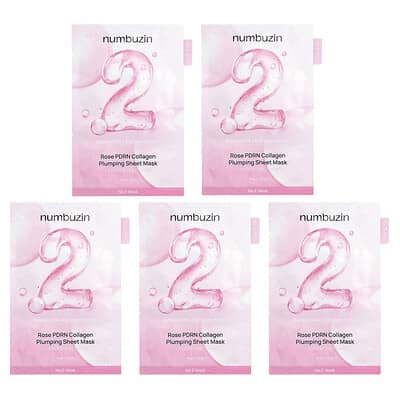 No.2 Rose PDRN Collagen  Plumping Beauty Sheet Mask, 5 Sheets. 1.11 fl oz (33 ml) Each