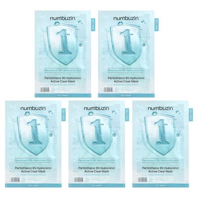 No.1 Pantothenic B5 Hyaluronic Active Clear Beauty Mask, 5 Sheets, 0.87 fl oz (26 ml) Each
