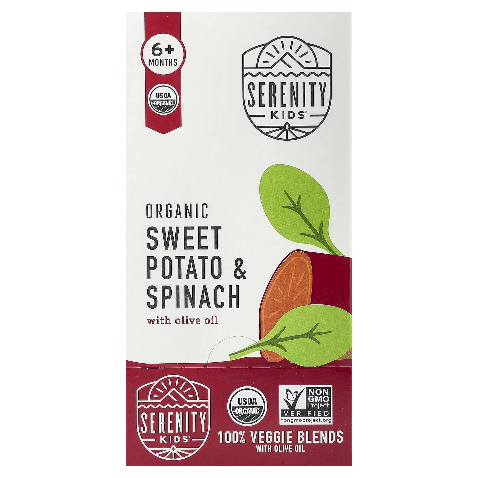 Serenity Kids органическое пюре из сладкого картофеля и шпината с оливковым маслом, 6 шт. по 3.5 oz (99 g)
