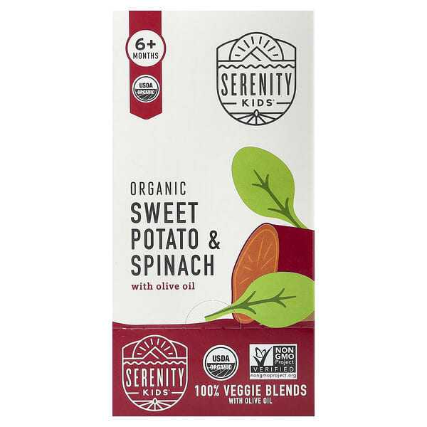Serenity Kids органическое пюре из сладкого картофеля и шпината с оливковым маслом, 6 шт. по 3.5 oz (99 g)