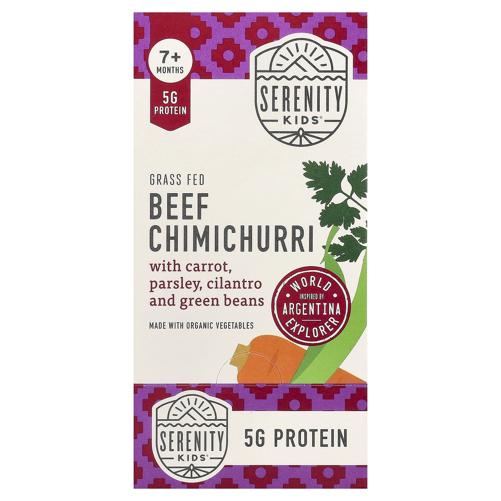 Grass Fed Beef Chimichurri with Carrot, Parsley, Cilantro and Green Beans, 7+ Months, 6 Pouches, 3.5 oz (99 g) Each