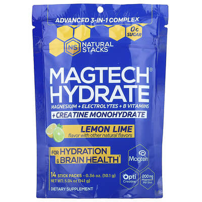 Magtech® Hydrate, лимонно-лаймовый вкус, 14 стик-пакетов, 0.36 oz (10.1 g) каждый