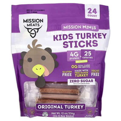 Mission Minis, Kids Turkey Sticks, Original Turkey, 24 Sticks, 0.5 oz Each