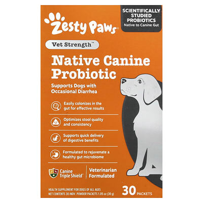 Vet Strength™ Native Canine Probiotic Powder для собак, All Ages, 30 Packets, 0.03 oz (1 g) Each