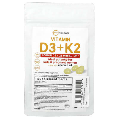 Витамин D3 + K2, 300 Softgels