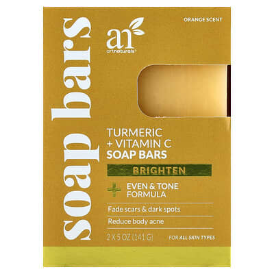 Turmeric + Vitamin C Soap Bars, For All Skin Types, Orange, 2 Bars, 5 oz (141 g) Each