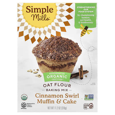 Органическая овсяная мука Simple Mills, смесь для маффинов и кексов, Cinnamon Swirl, 11.2 oz (318 g)