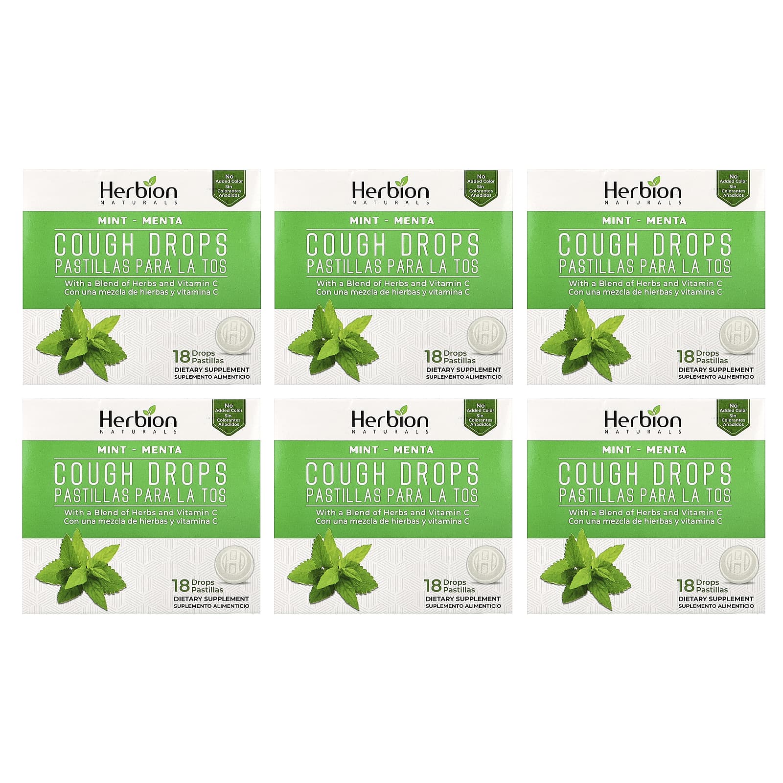 Cough Drops, Mint, 6 Packs, 18 Drops Each