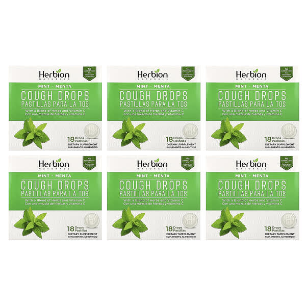 Cough Drops, Mint, 6 Packs, 18 Drops Each