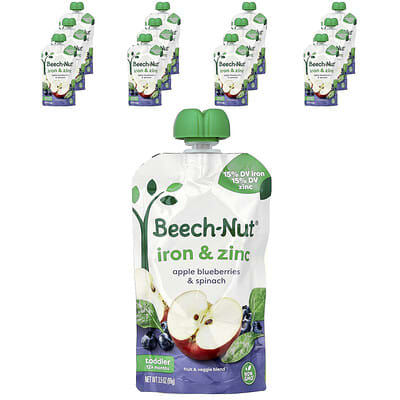 Iron & Zinc, 12+ Months, Apple, Blueberries & Spinach, 6 Pouches, 3.5 oz (99 g) Each