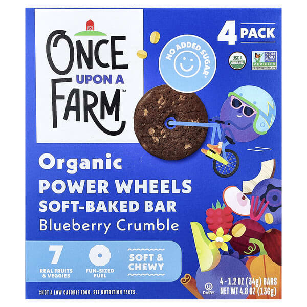 Organic Power Wheels, Soft Baked Bar, Blueberry Crumble, 4 Bars, 1.2 oz (34 g) Each