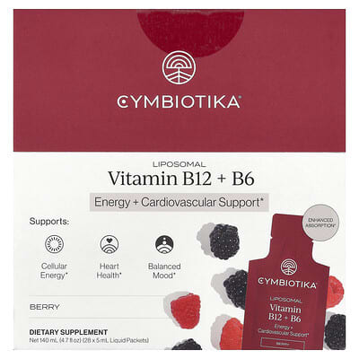 Липосомальный витамин B12 + B6, Berry, 28 жидких пакетиков, 0.17 fl oz (5 ml) каждый